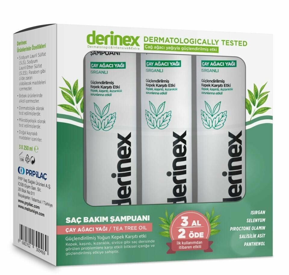Derinex Saç Bakım Şampuanı Çay Ağacı Yağlı 250 ml 3 Al 2 Öde