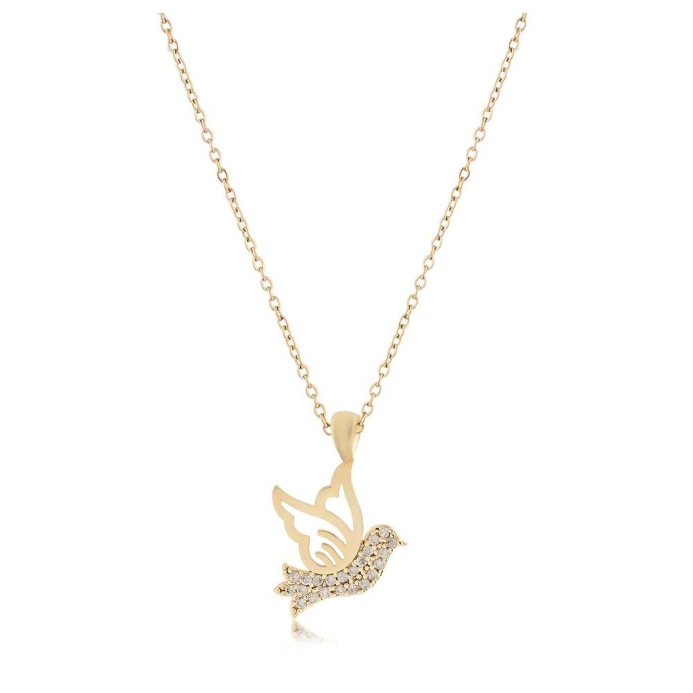 Kuş Figürlü Zirkon Kolye Gold