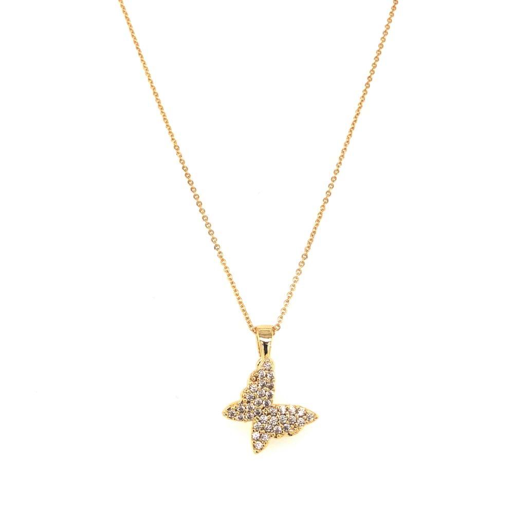 Kelebek Figürlü Zirkon Kolye Gold