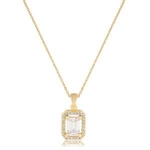 Dörtgen Baget Taşlı Zirkon Kolye Gold