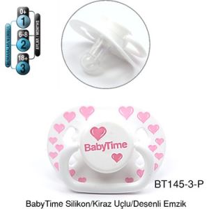 Baby Time Bt145-3 Silikon Kiraz Uçlu Mat Gövdeli Desenli Emzik 18+ Ay - Pembe