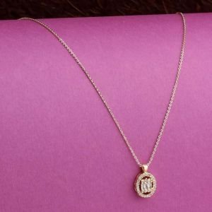 Oval Üçlü Baget Zirkon Kolye Gold