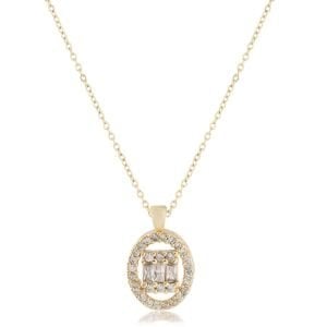 Oval Üçlü Baget Zirkon Kolye Gold