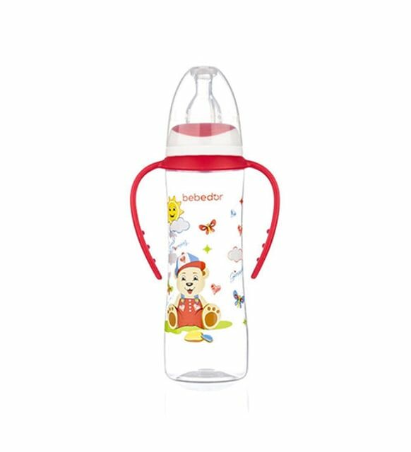 Bebedor B-77302 Desenli Ergonomik Kulplu PP Biberon 250 ml - Kırmızı