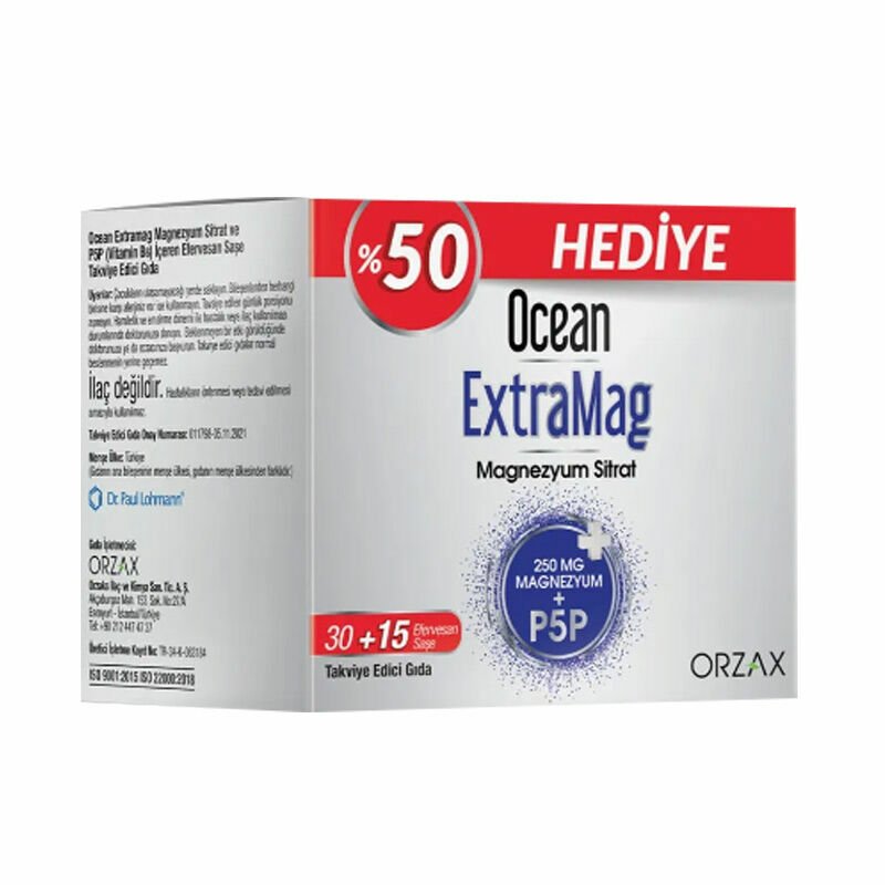 Ocean Extramag Magnezyum Sitrat Efervesan 30 Saşe + 15 Şase Hediye