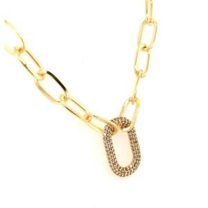 Apm Oval Taşlı Gold Zincirli Kolye