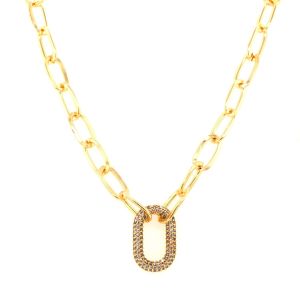 Apm Oval Taşlı Gold Zincirli Kolye