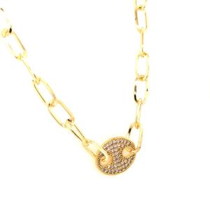 Düğme Figürlü Zincirli Kolye Gold