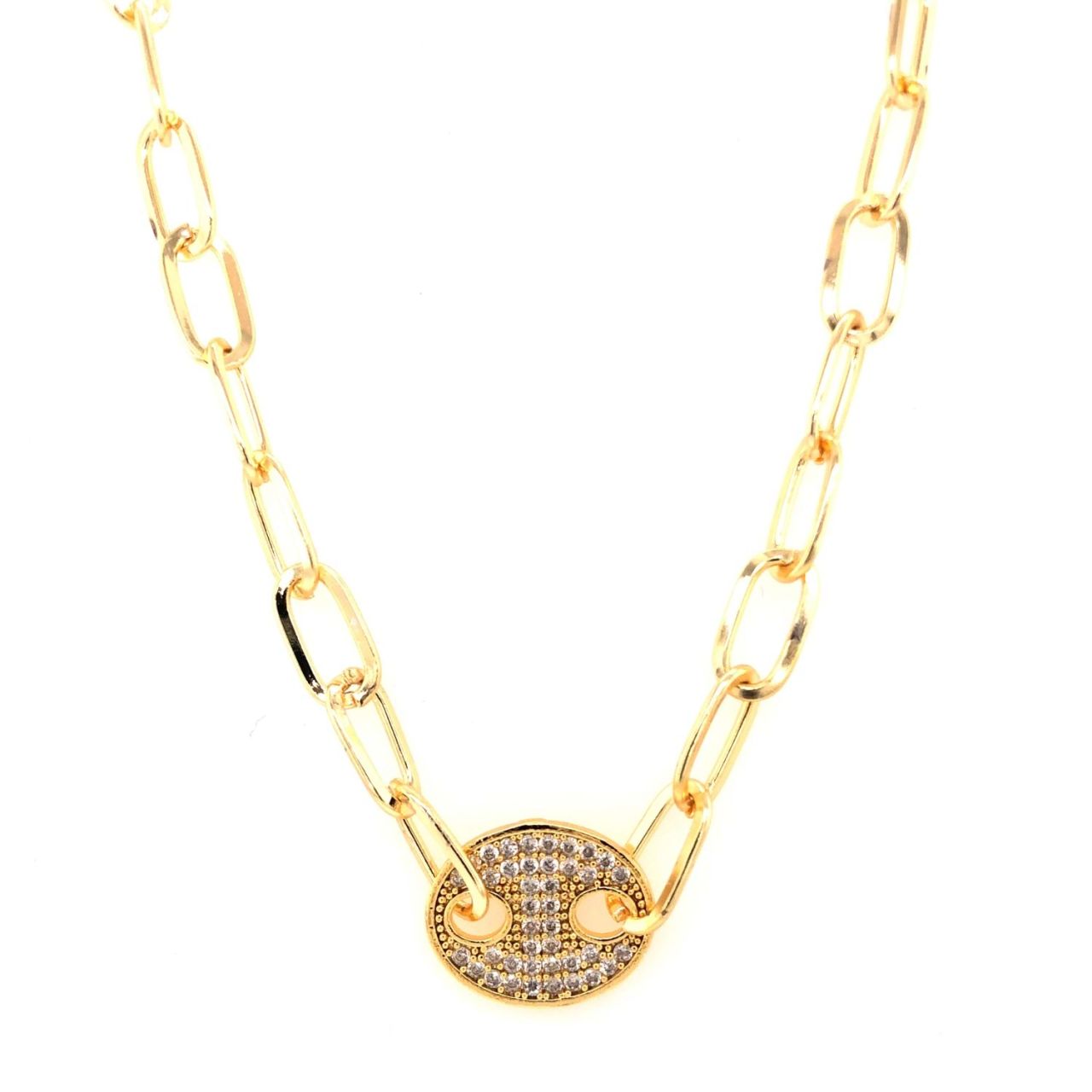 Düğme Figürlü Zincirli Kolye Gold