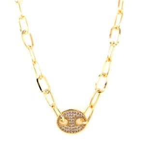 Düğme Figürlü Zincirli Kolye Gold