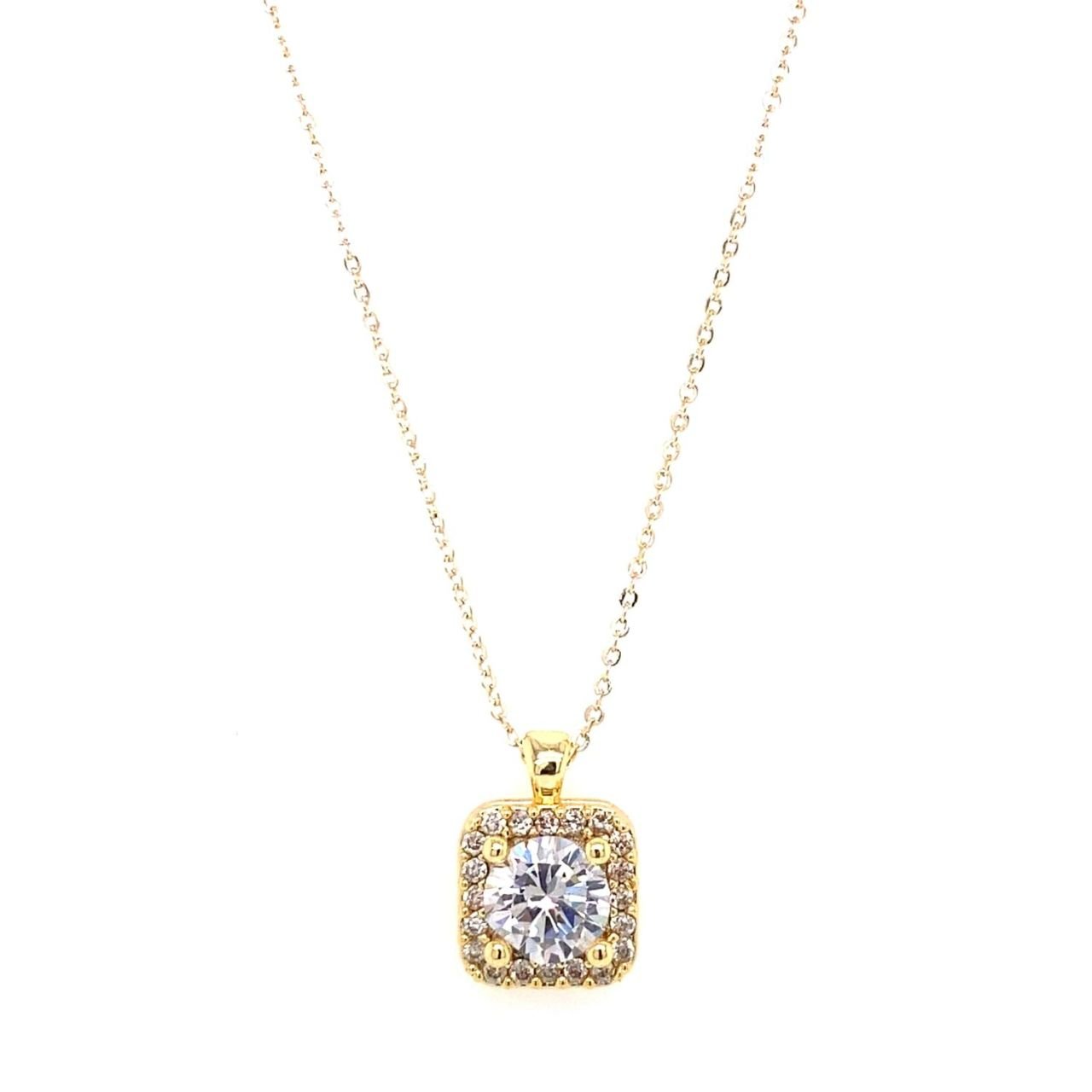 Kare Yuvarlak Taşlı Zirkon Kolye Gold