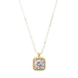 Kare Yuvarlak Taşlı Zirkon Kolye Gold