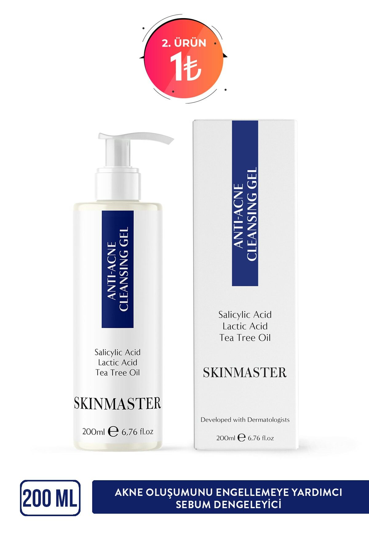 Skinmaster Akne ve Siyah Nokta Karşıtı Sebum Dengeleyici Yüz Temizleme Jeli 200 ml
