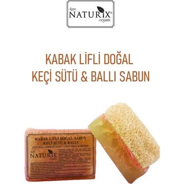 Naturix Doğal Kabak Lifli Keçi Sütü Ballı Sabun Peeling Etkili Akne Kurutucu Natural Goat Milk Soap 130 gr