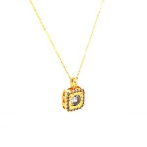 Tek Taş Kare Parlak Zirkon Kolye Gold