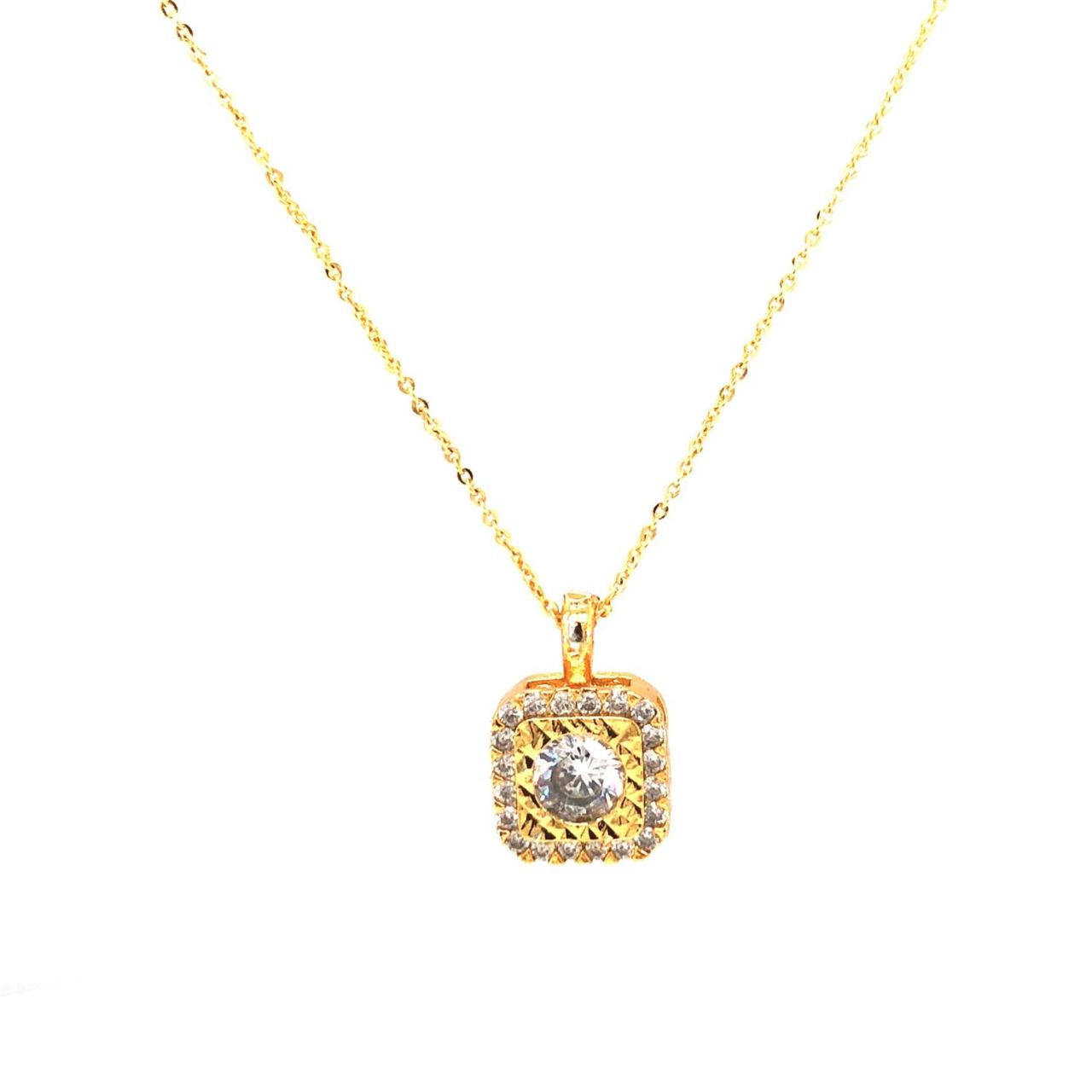 Tek Taş Kare Parlak Zirkon Kolye Gold