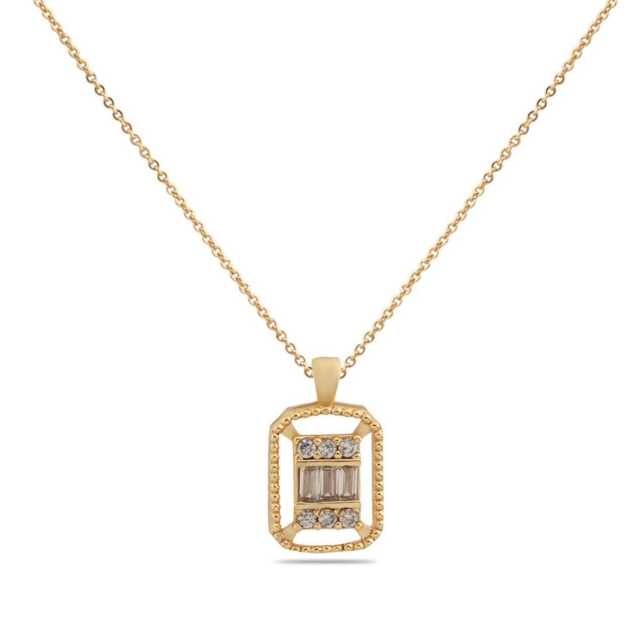 İşlemeli Üçlü Baget Zirkon Kolye Gold