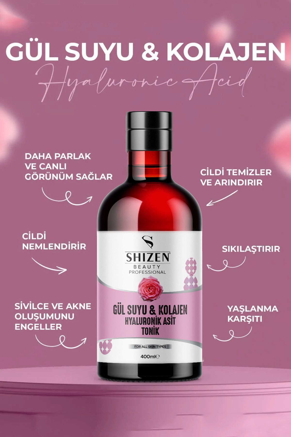 Shizen Gül Suyu & Kolajen Hyaluronik Asit Tonik 400 ml