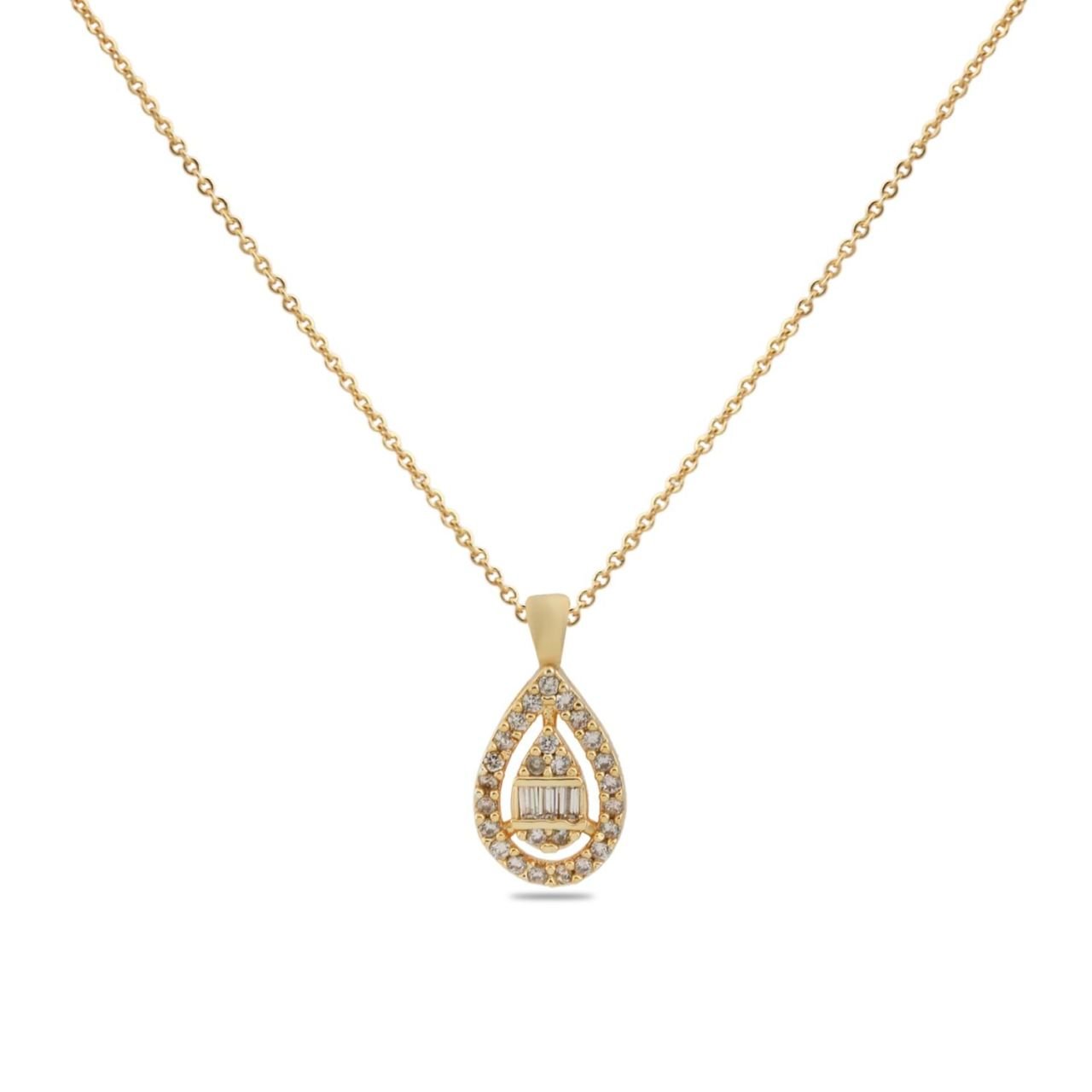 İki Damla Baget Zirkon Taşlı Kolye Gold