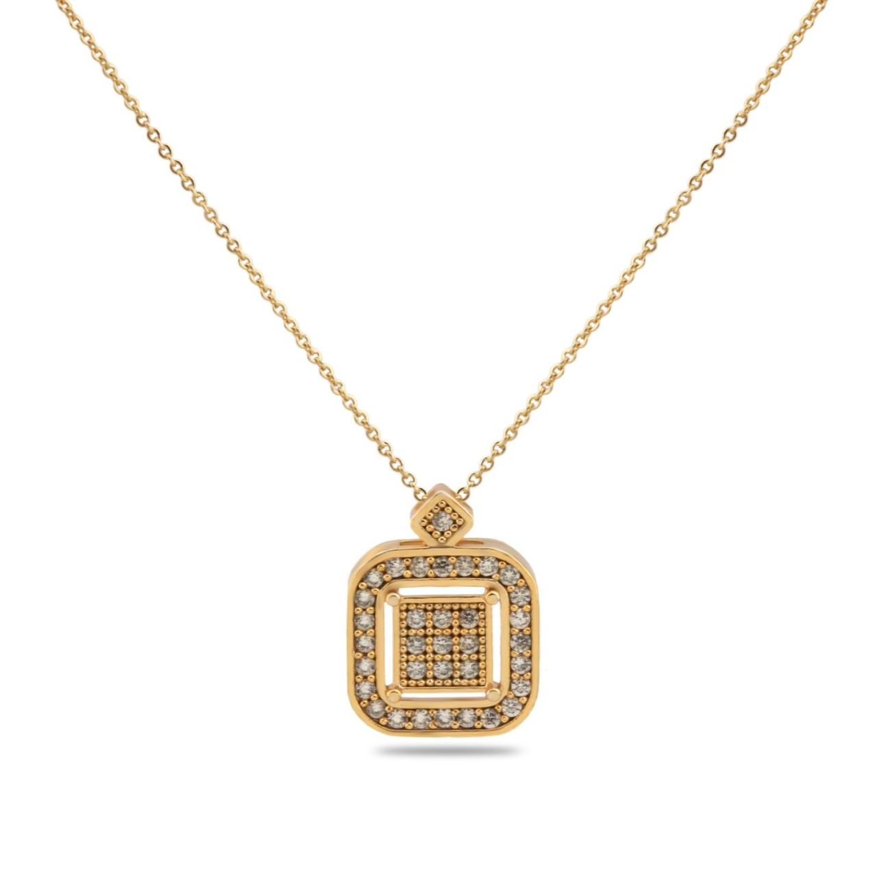 Büyük Kare Zirkon Taşı Kolye Gold