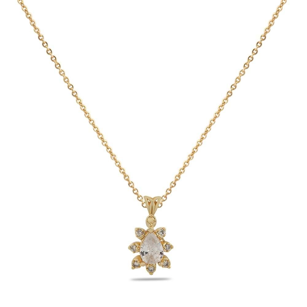 Yedili Damla Zirkon Taşlı Kolye Gold