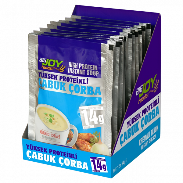 Bigjoy Foods Yüksek Proteinli Çabuk Çorba 12x34 gr - Kremalı Tavuk