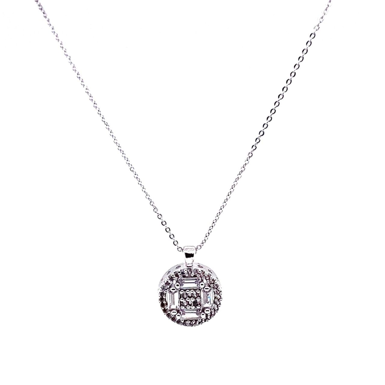 Kalın Daire Baget Zirkon Taşlı Kolye Gümüş