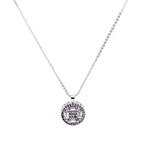 Kalın Daire Baget Zirkon Taşlı Kolye Gümüş