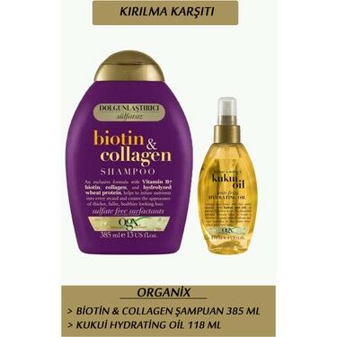 Organix Biotin Collagen Şampuan 385 ml + Hydrating Oil 118 ml