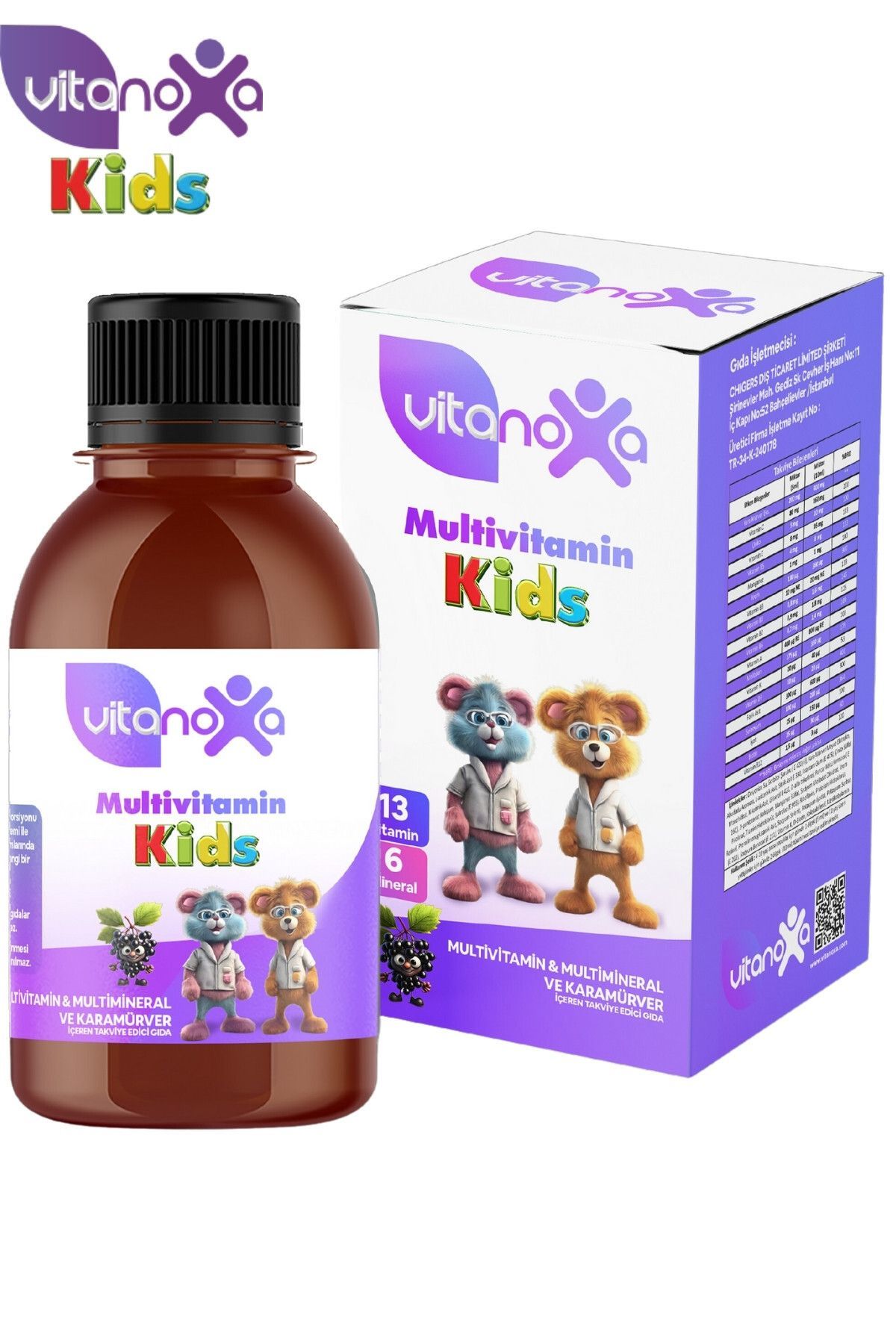 Vitanoxa Multivitamin Kids Kara Mürver Ekstreli 150 ml