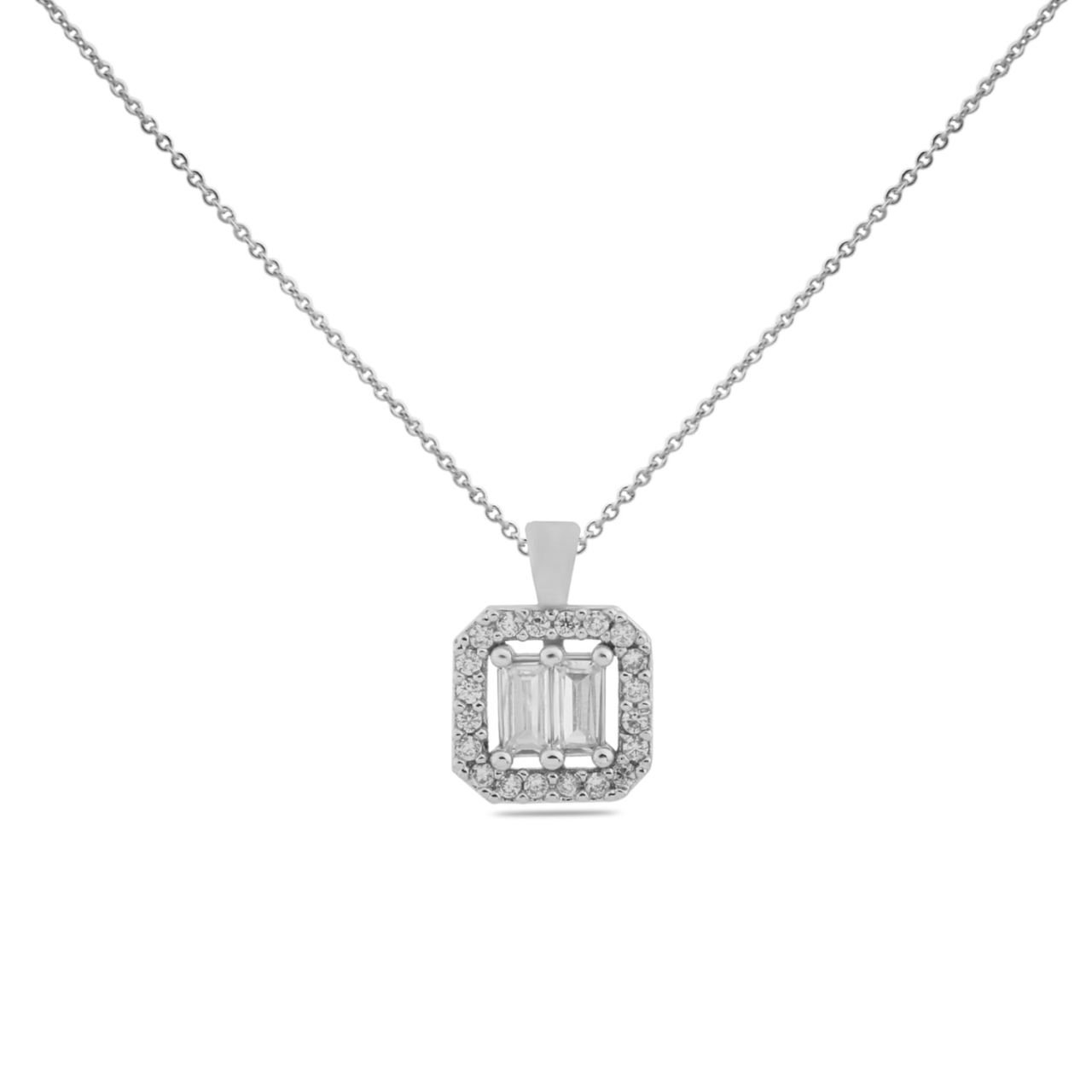 Dörtgen Çift Baget Taşlı Zirkon Kolye Gümüş