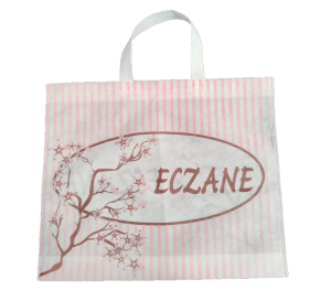 500 Adet Eczane Çantası Pembe Çiçekli Kulplu Körüklü Büyük Bez Çanta 40x34x7