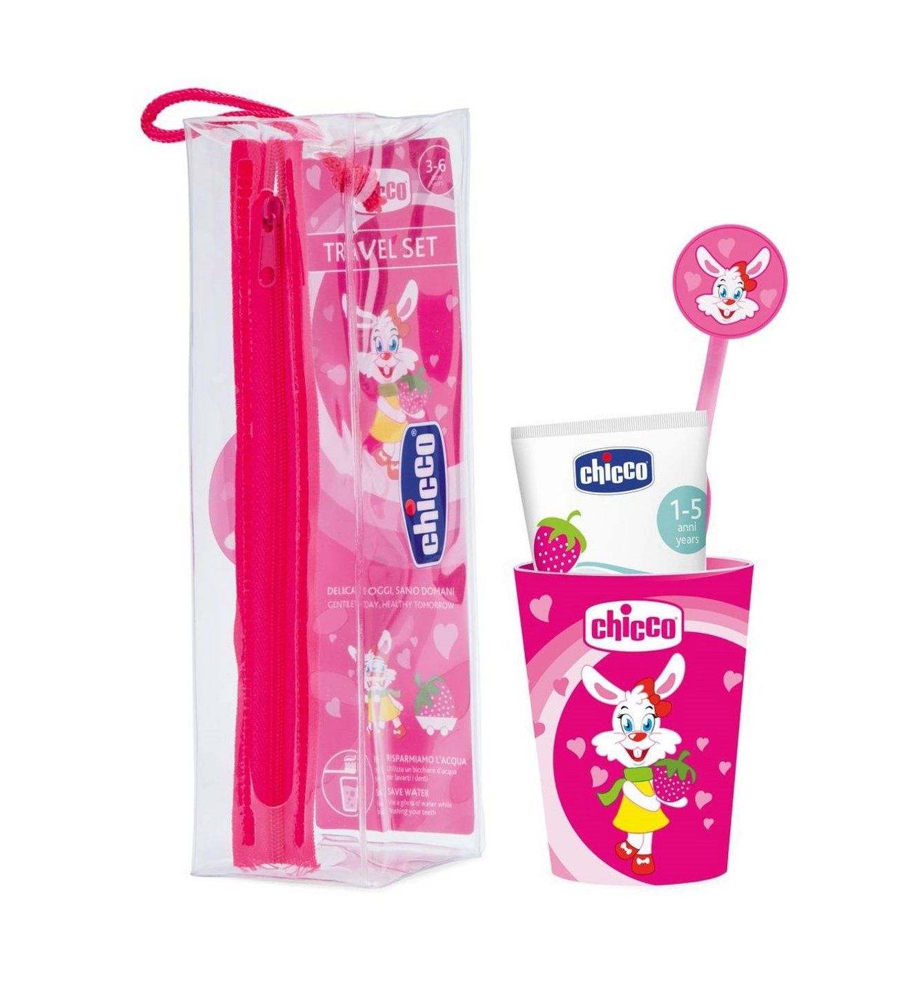 Chicco Bardaklı 3 Yaş+ Kız Diş Fırçası Seyahat Seti