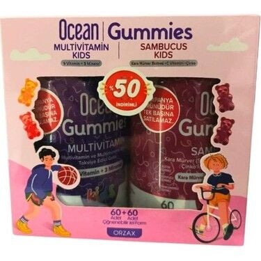 Ocean Gummies Multivitamin Kids 60 Adet Çiğnenebilir + Sambucus Kids 60 Adet Jel Form