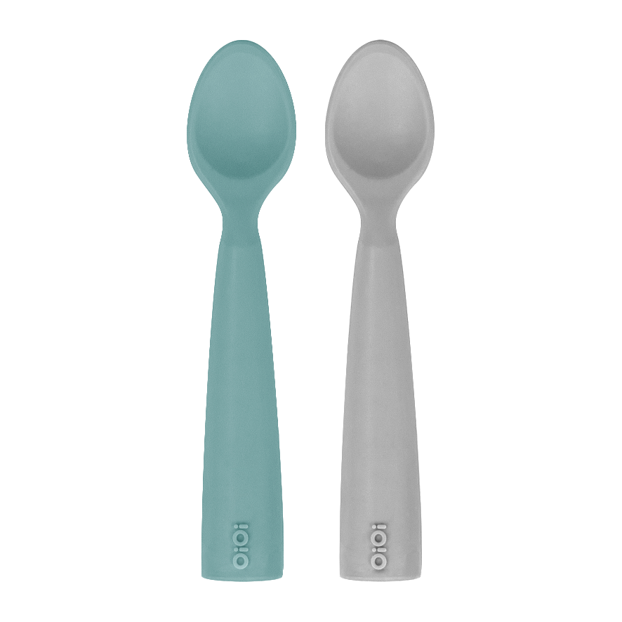 Oioi Nam Nam Silikon Mama Kaşığı 2'li - Aqua Green / Powder Grey