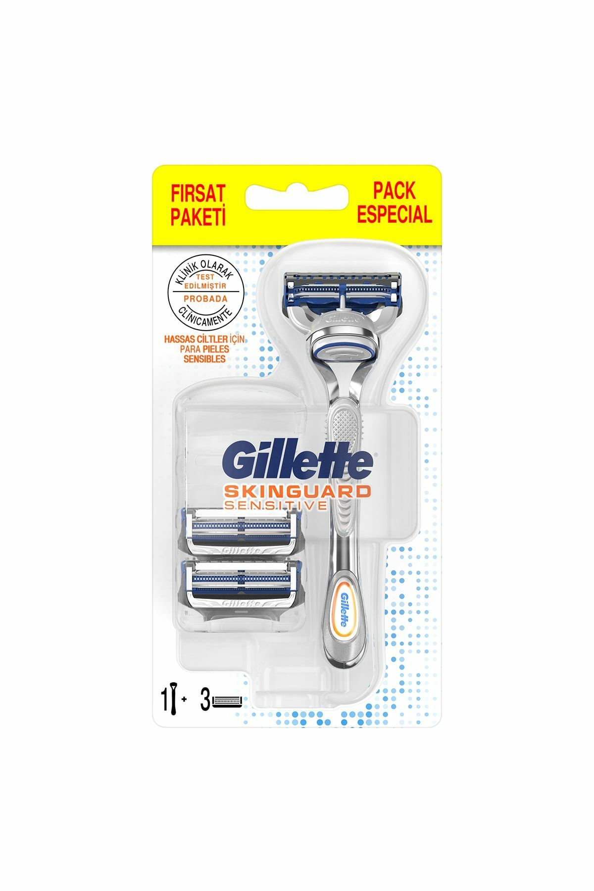 Gillette Skinguard Tıraş Makinesi + 3'lü Yedek Tıraş Bıçağı