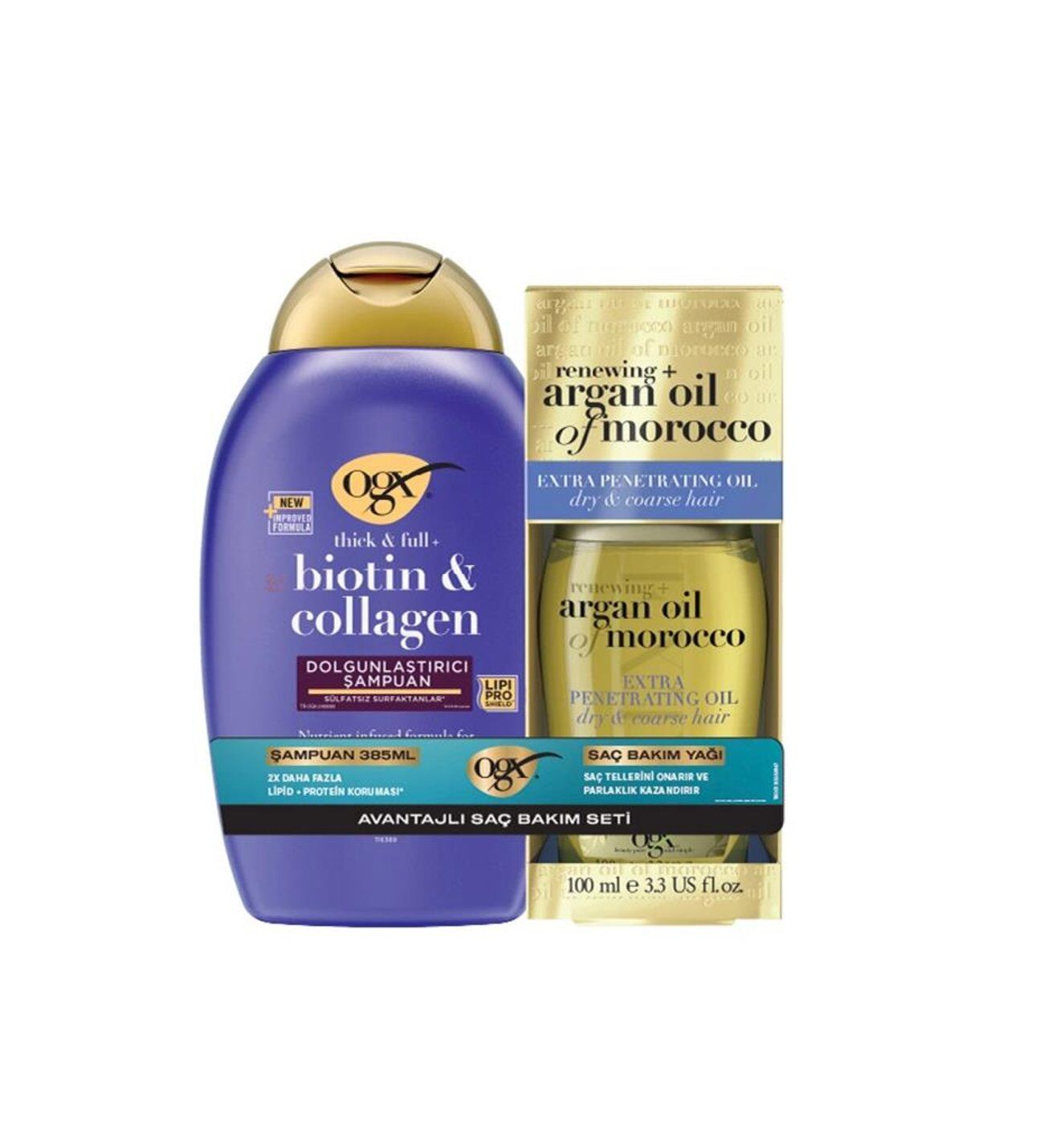 Organix Set - Biotin Collagen Şampuan 385 ml + Argan Saç Bakım Yağı 100 ml