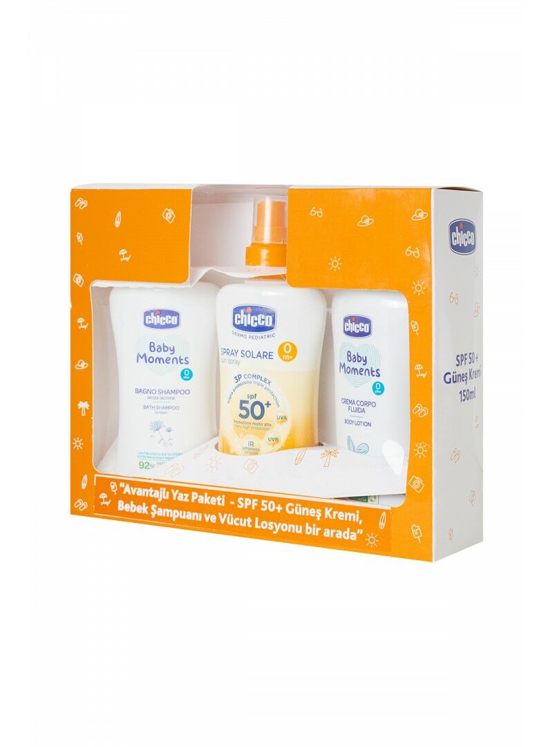 Chicco Avantajlı Yaz Paketi - Güneş Kremi SPF50 + Bebek Şampuanı + Vücut Losyonu