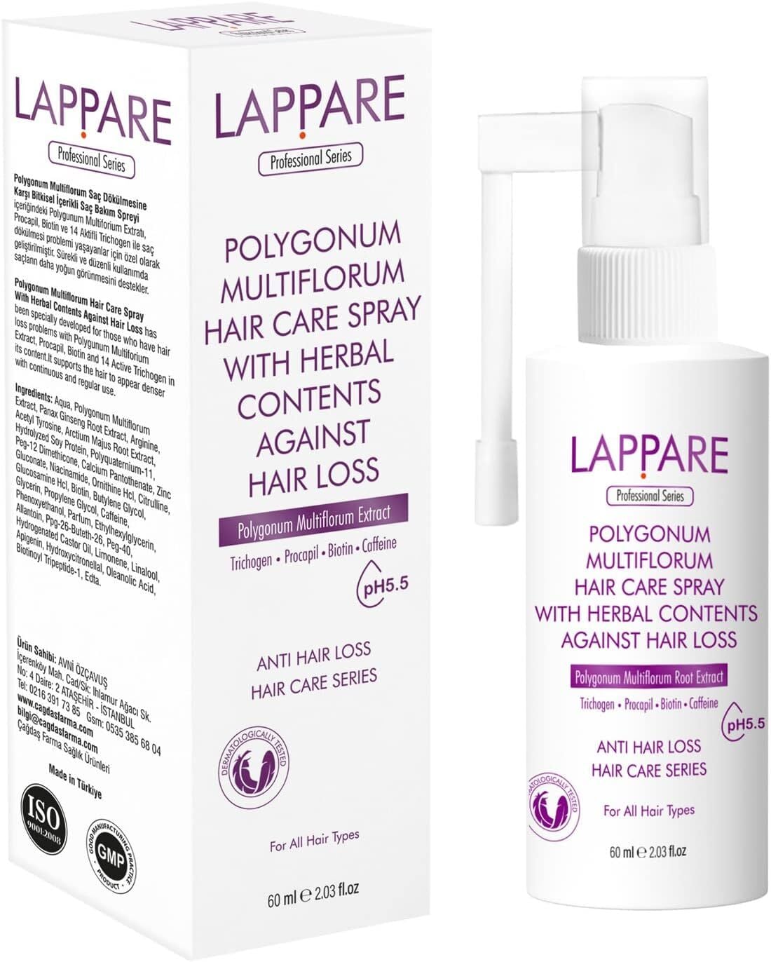 Lappare Polygonum Multiflorum Saç Dökülmesine Karşı Bitkisel İçerikli Saç Bakım Spreyi 60 ml