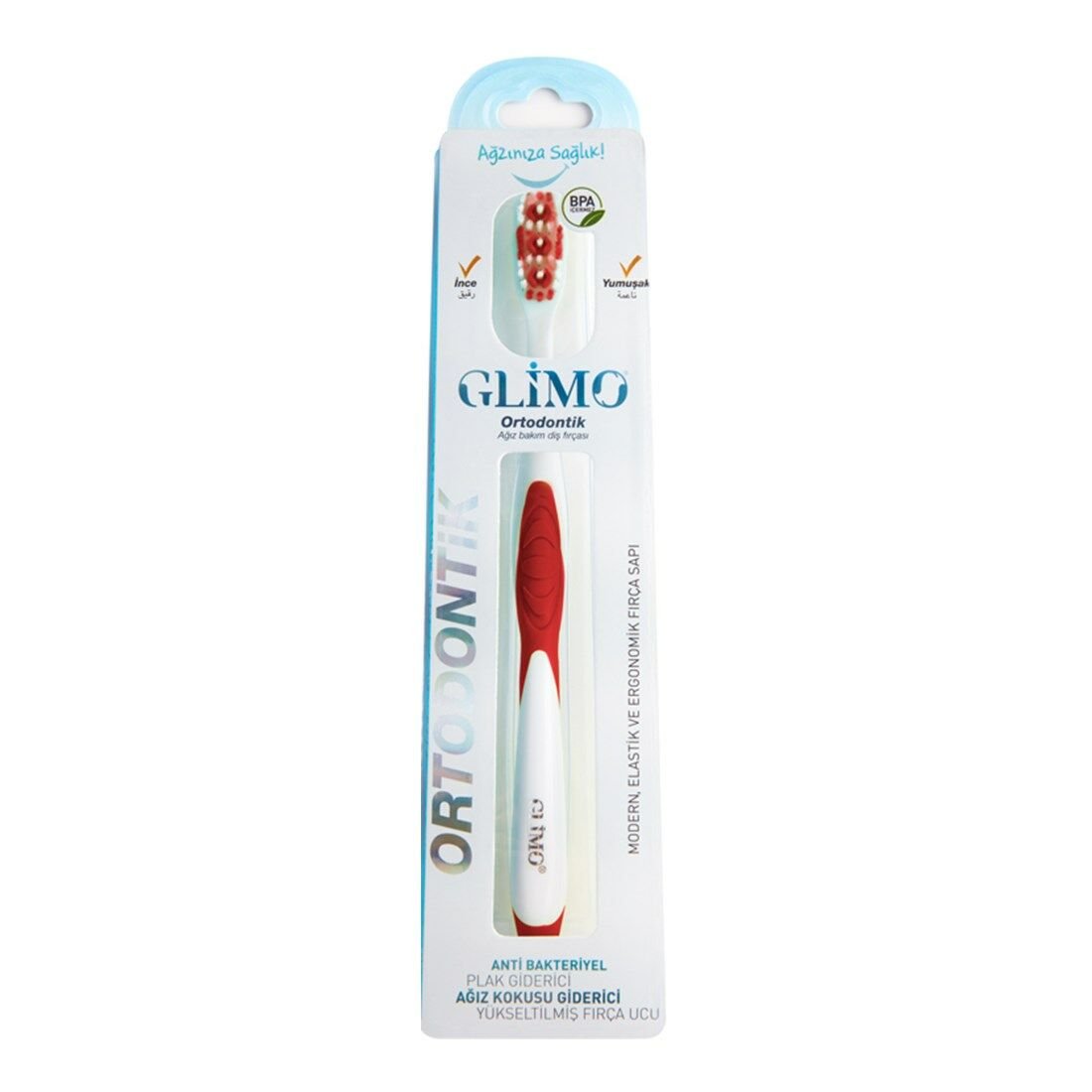 Glimo Ortodontik Yumuşak Diş Fırçası - Kırmızı