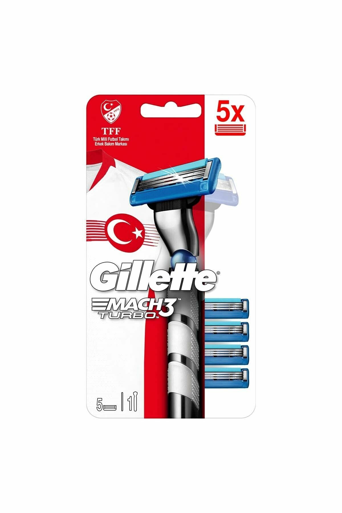 Gillette Mach3 Turbo Tıraş Makinesi + 5 Yedek Bıçak Milli Takım Özel Paketi