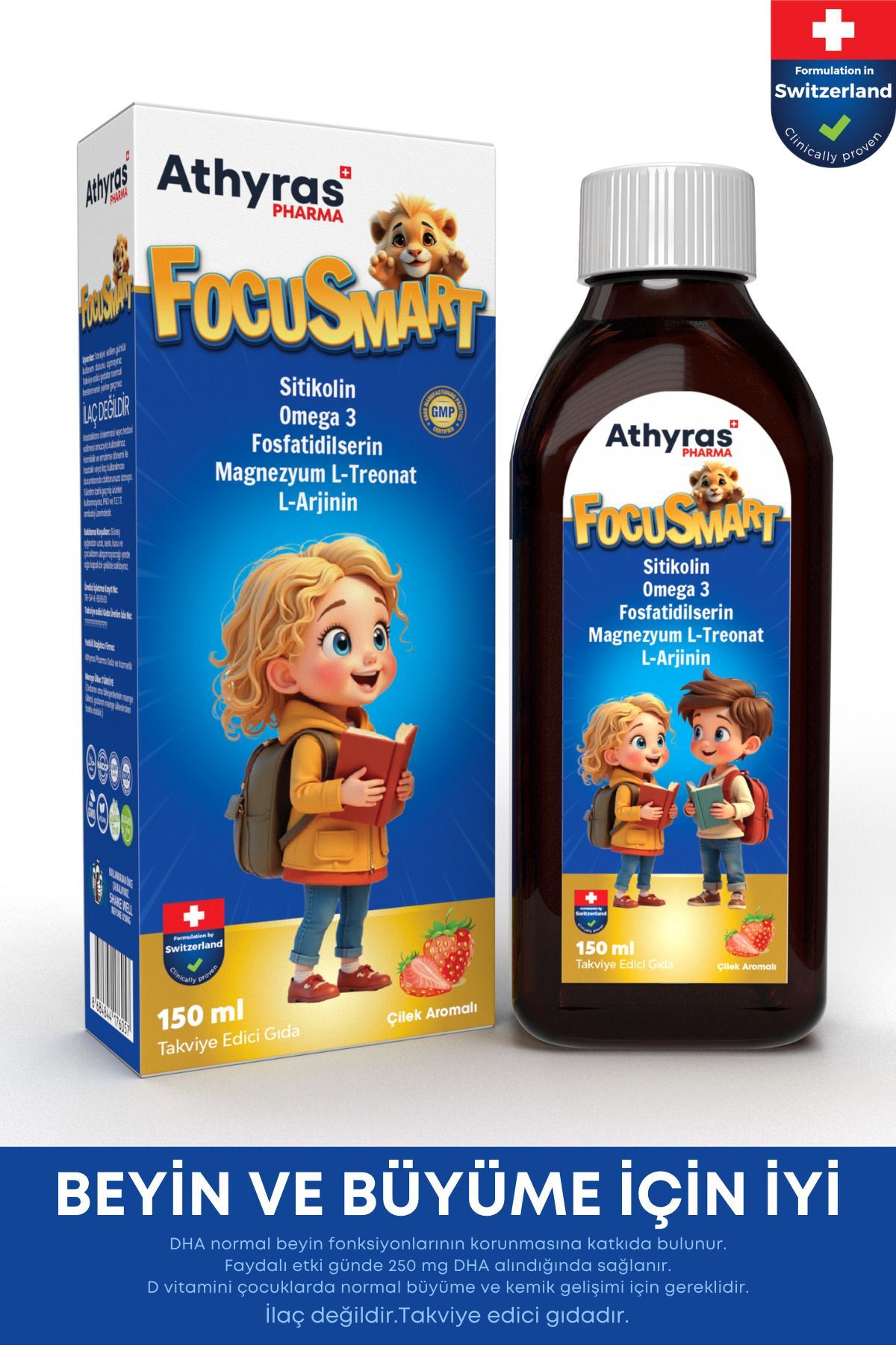 Focusmart Sitikolin Omega3 Magnezyum L-Treonat L-Arjinin Şurup 150 ml