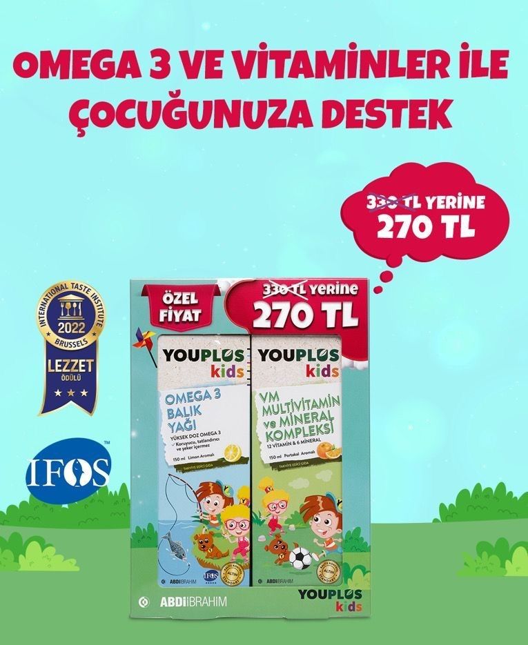 11/2024 Youplus Kids Omega 3 Balık Yağı 150 ml + Kids VM 150 ml