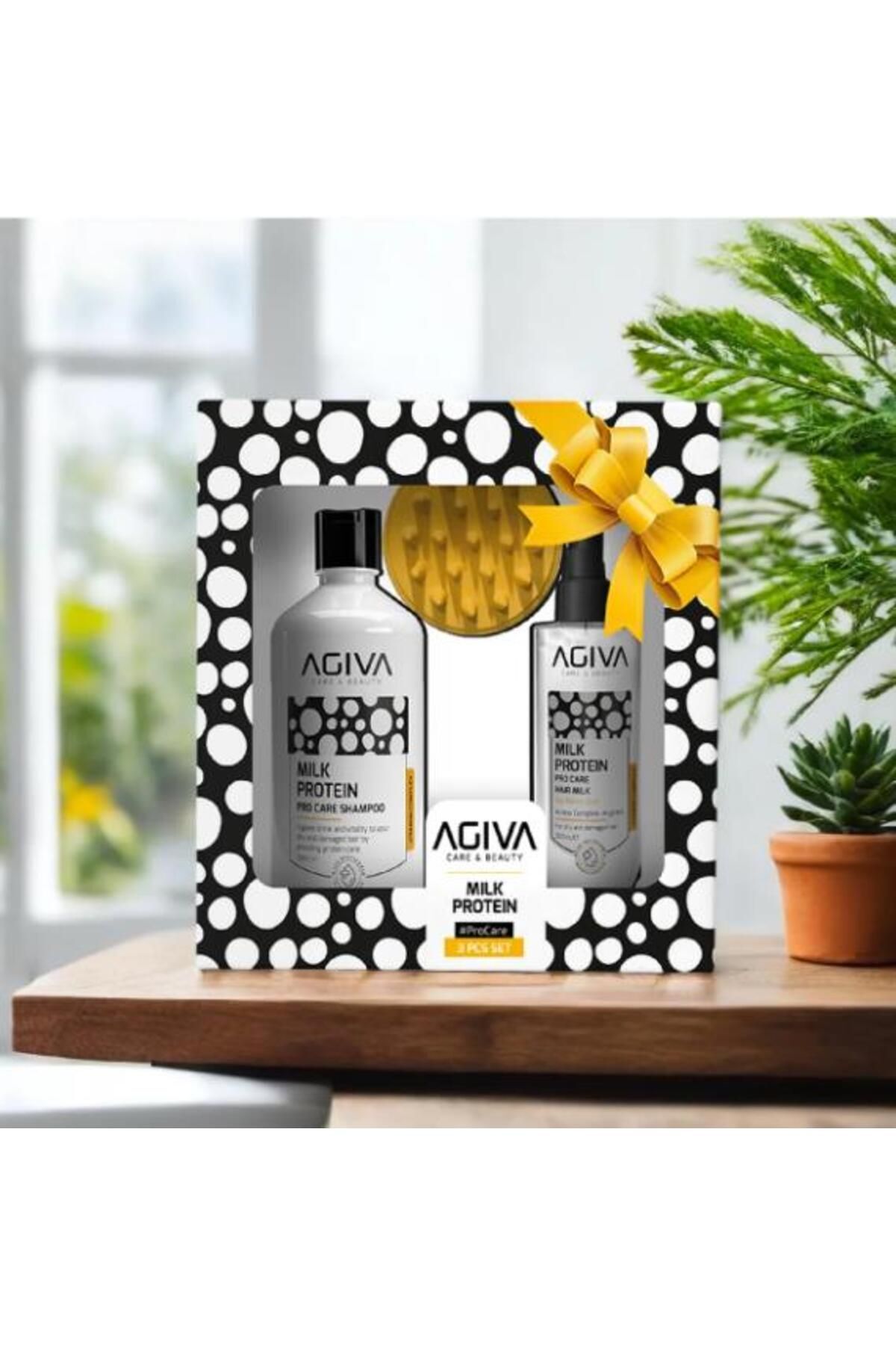 Agiva Milk Protein 3'lü Set - Şampuan 500 ml + Saç Bakım Sütü 200 ml + Masaj Tarağı