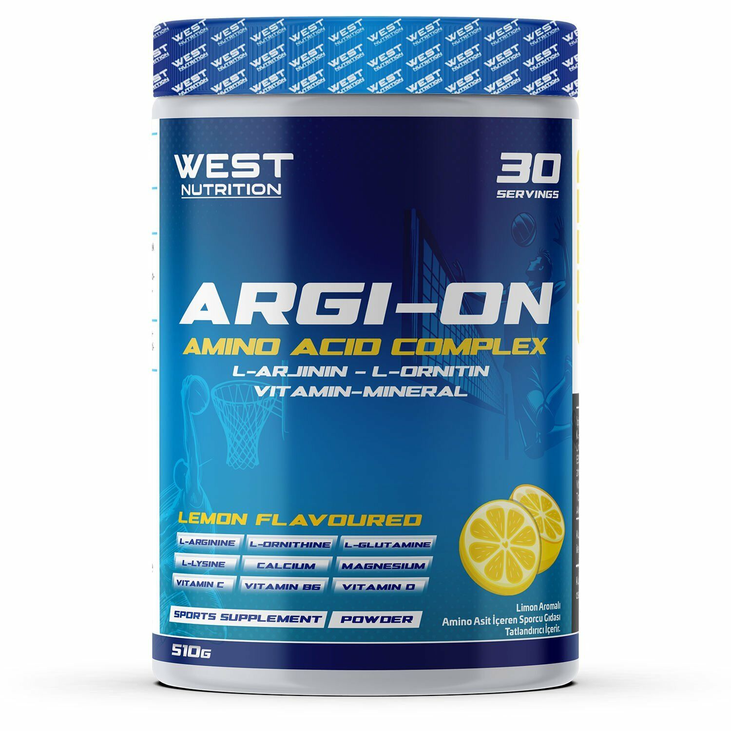 West Nutrition Argıon L-Arjinin L-Ornitin Amino Asit Kompleks 510 gr 30 Servis Limon Aromalı