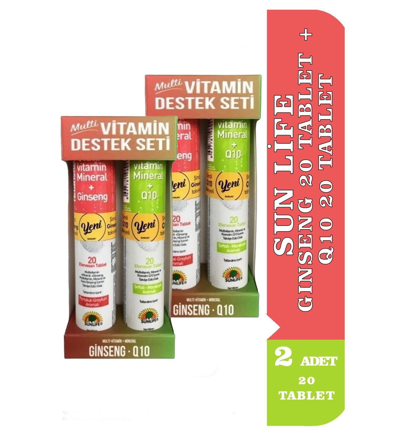 Sunlife Multivitamin Destek Seti - Multivitamin Ginseng 20 Tablet + Multivitamin Mineral Q10 20 Tablet