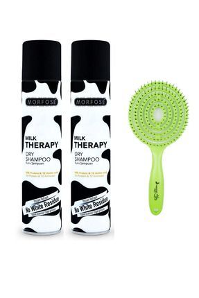 Morfose Milk Therapy Kuru Şampuan 200 ml + 200 ml + Pro 11 Lollipop Açma Tarama Fırçası Yeşil
