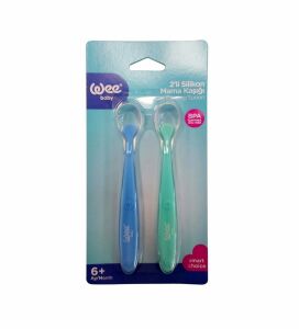 Wee Baby 354 Silikon Mama Kaşığı 2'li - Mavi Yeşil