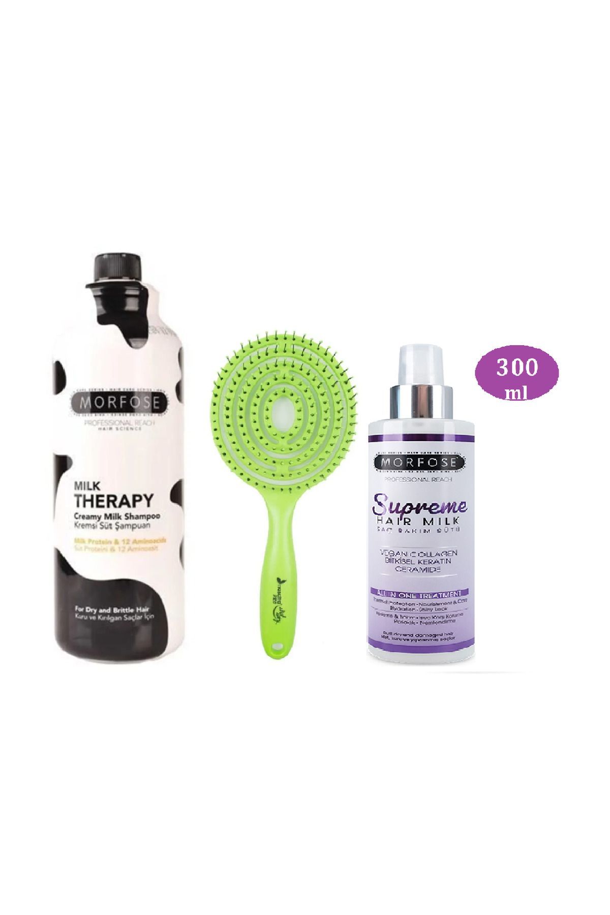 Morfose Milk Therapy Şampuan 1000 ml + Supreme Saç Bakım Sütü 300 ml + Pro 11 Lollipop Açma/Tarama Fırçası