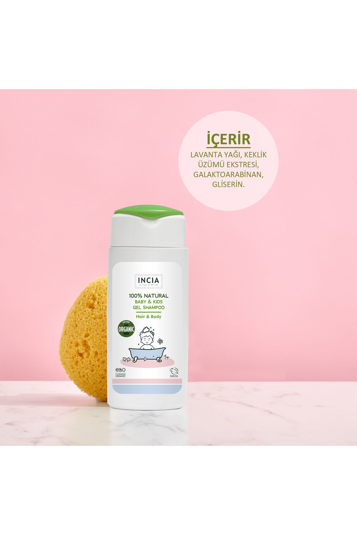 Incia %100 Doğal Organik Bebek ve Çocuk Jel Şampuanı Saç Vücut Lavanta Konak Önleyici 50 ml
